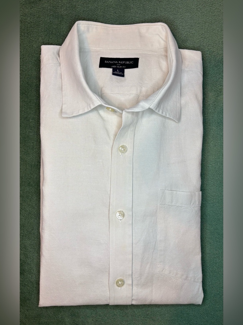 Banana Republic White Linen-Blend Button Down Shirt, Size: L. (6397)